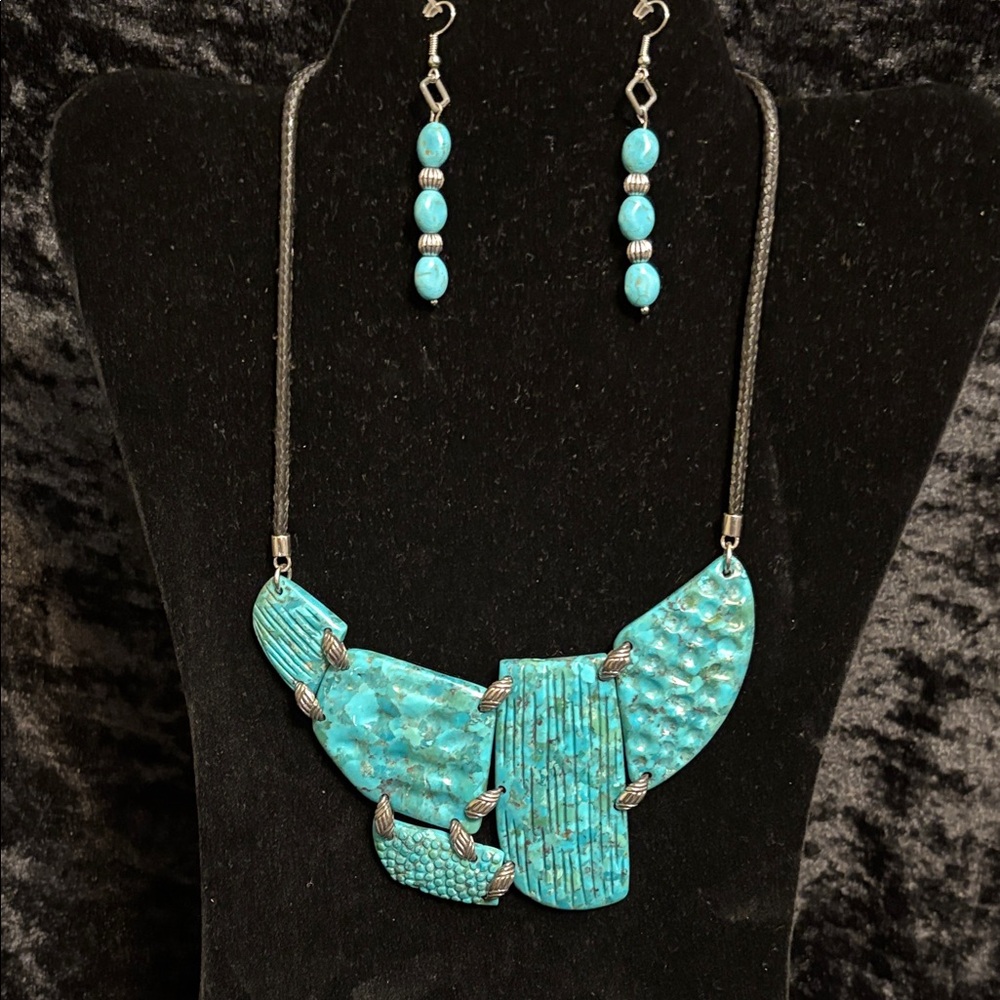 Turquoise Statement Necklace and Earring Set